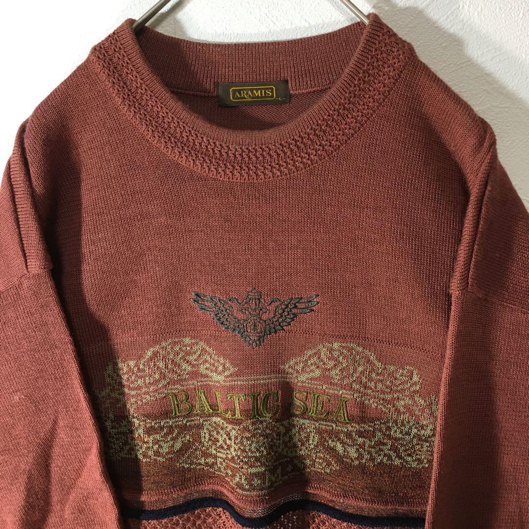 【個性派古着】日本製　アラミス　半袖サマーセーター　天使　豪華刺繍入　あずきL — image 4