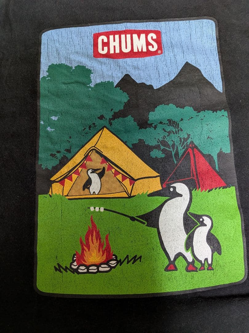 CHUMS チャムス ポケットTシャツ キャンプ柄 ブラック Mサイズ使用感あり — image 3