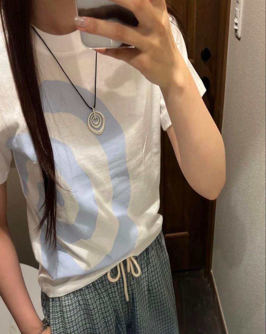 エディレタリング Tシャツ ホワイト ライトブルー 渦巻き柄 nugu — image 2