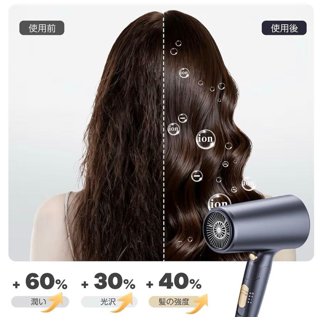 大風量 ヘアドライヤー 折り畳み式 530g 軽量 グレー — image 4