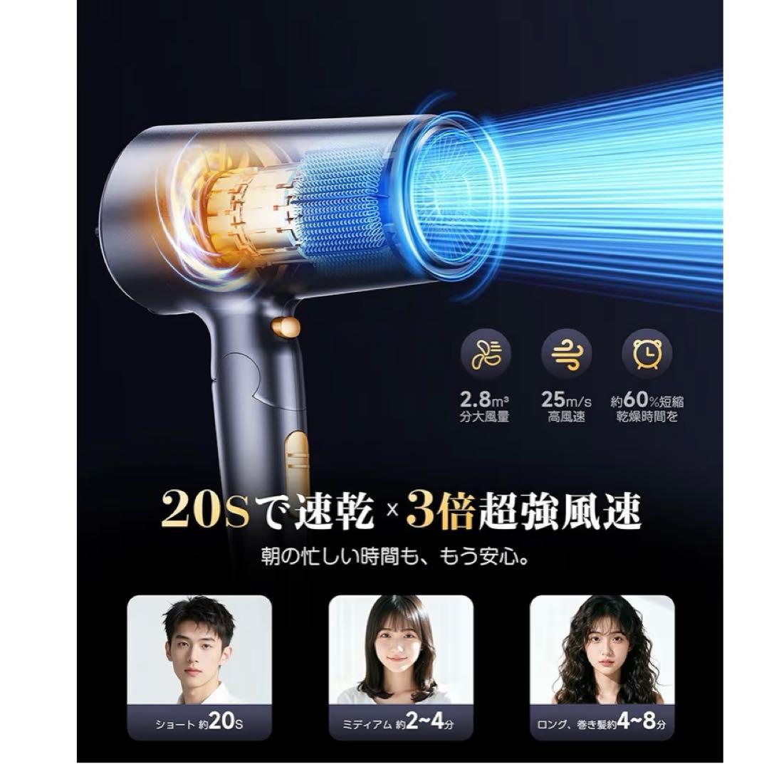 大風量 ヘアドライヤー 折り畳み式 530g 軽量 グレー — image 5