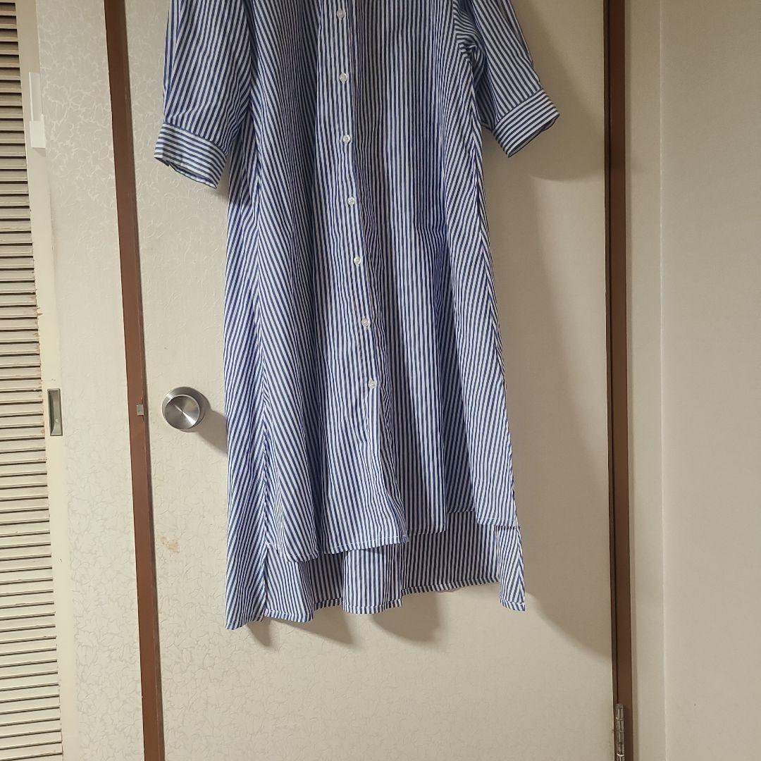 ストライプ柄 シャツワンピース ブルー Mサイズ — image 2