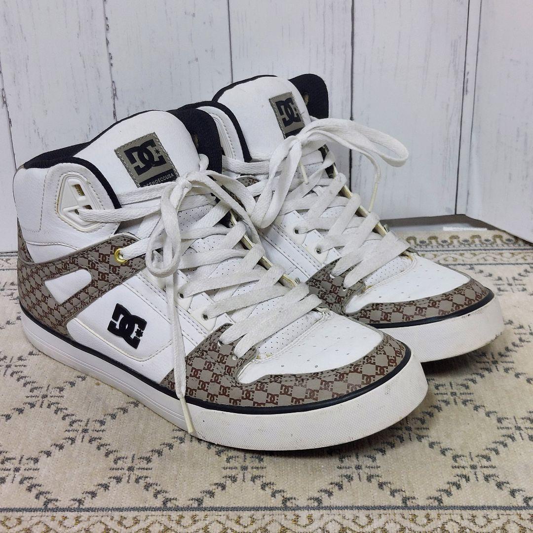 【美品】DC SHOES ハイカットスニーカー ホワイト ブラウン DCロゴ柄 — image 3