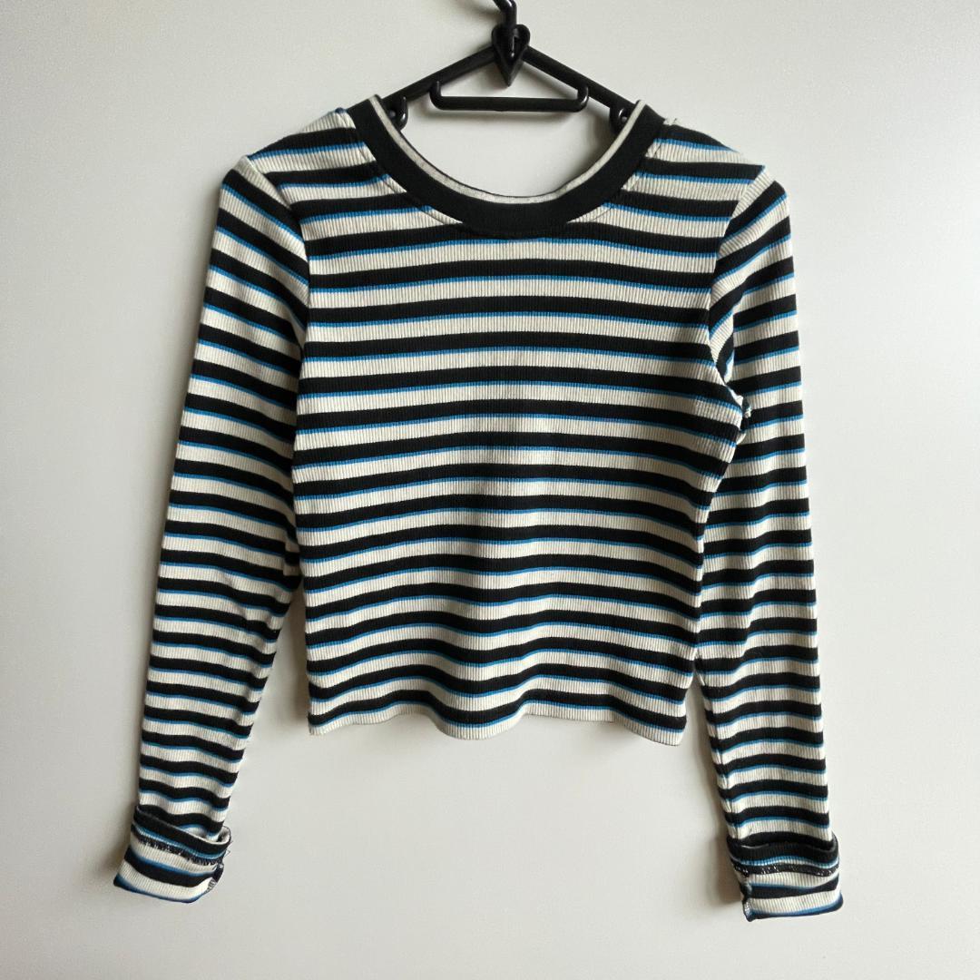 【X-GIRL】 (S)リユース品: 長袖カットソー Vネック リブ ボーダー柄 — image 5