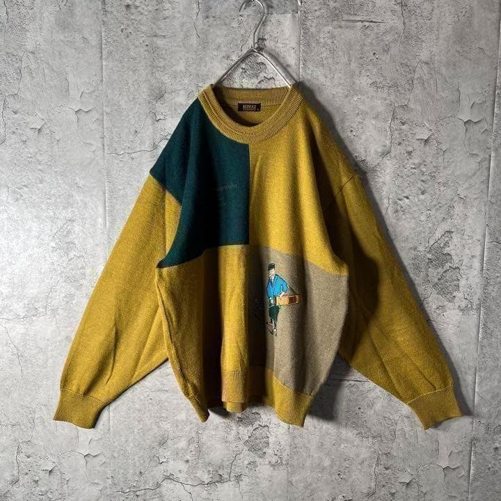 レアカラー★ニット クレイジーパターン 刺繍 ゴルフ 太アーム セーター M〜L — image 3
