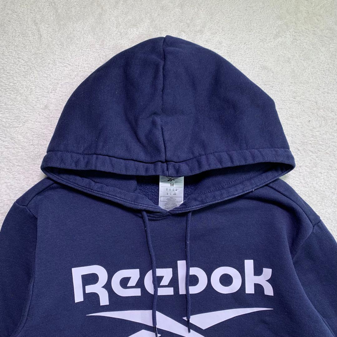 F1384　【即購入OK】　Reebok　ビッグロゴパーカー　サイズM　ネイビー — image 3