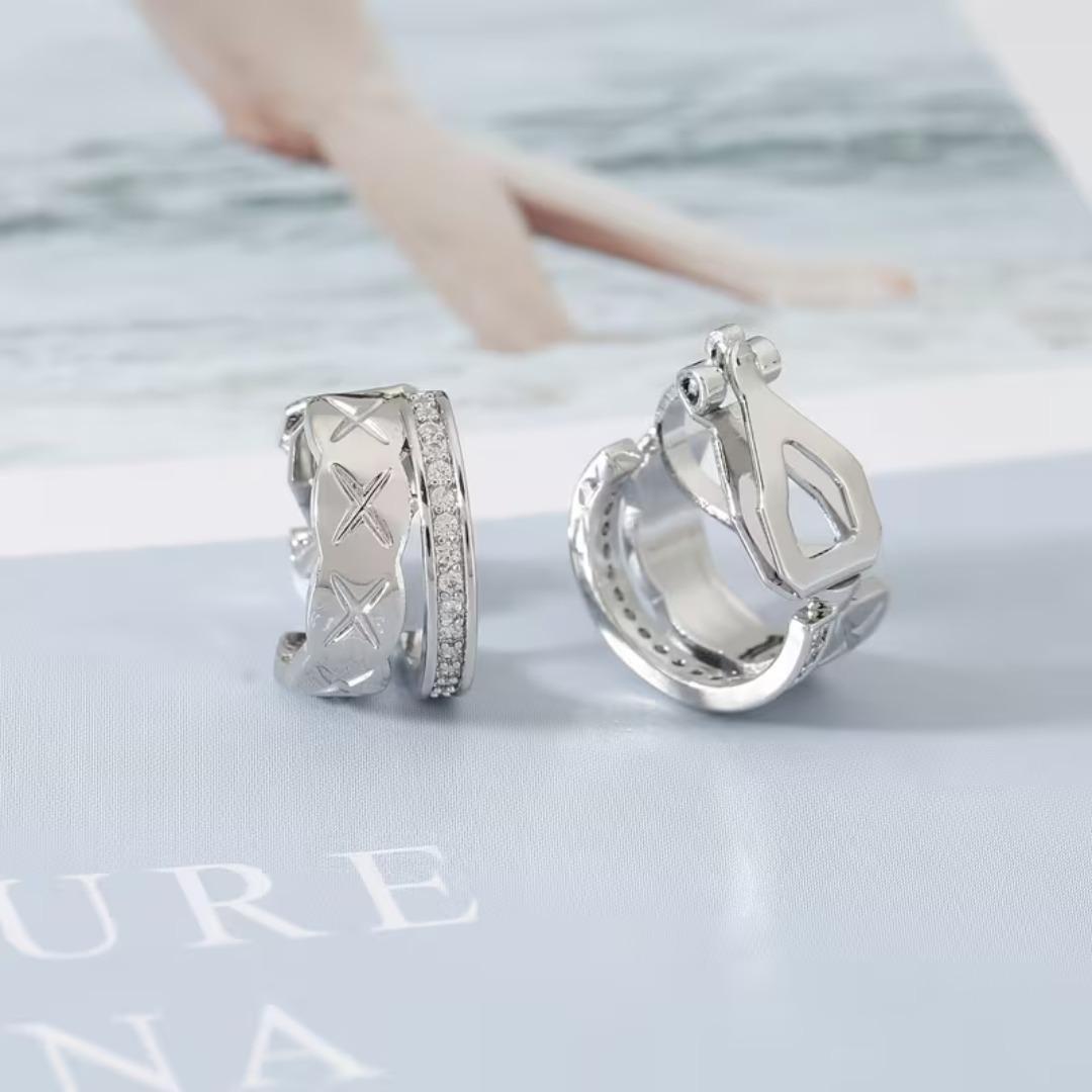 ダブルレイヤーフープ クリップイヤリング｜ジルコニア 14Kゴールドメッキ — image 5