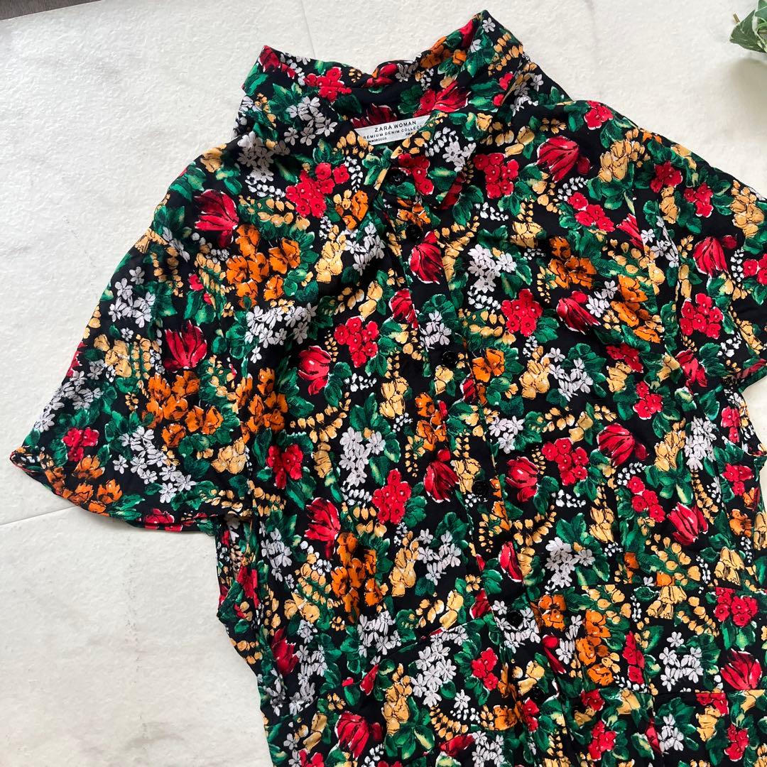 ZARA ボタニカル柄シャツロングワンピース　花柄　サイズＭ　Aライン マキシ丈 — image 3