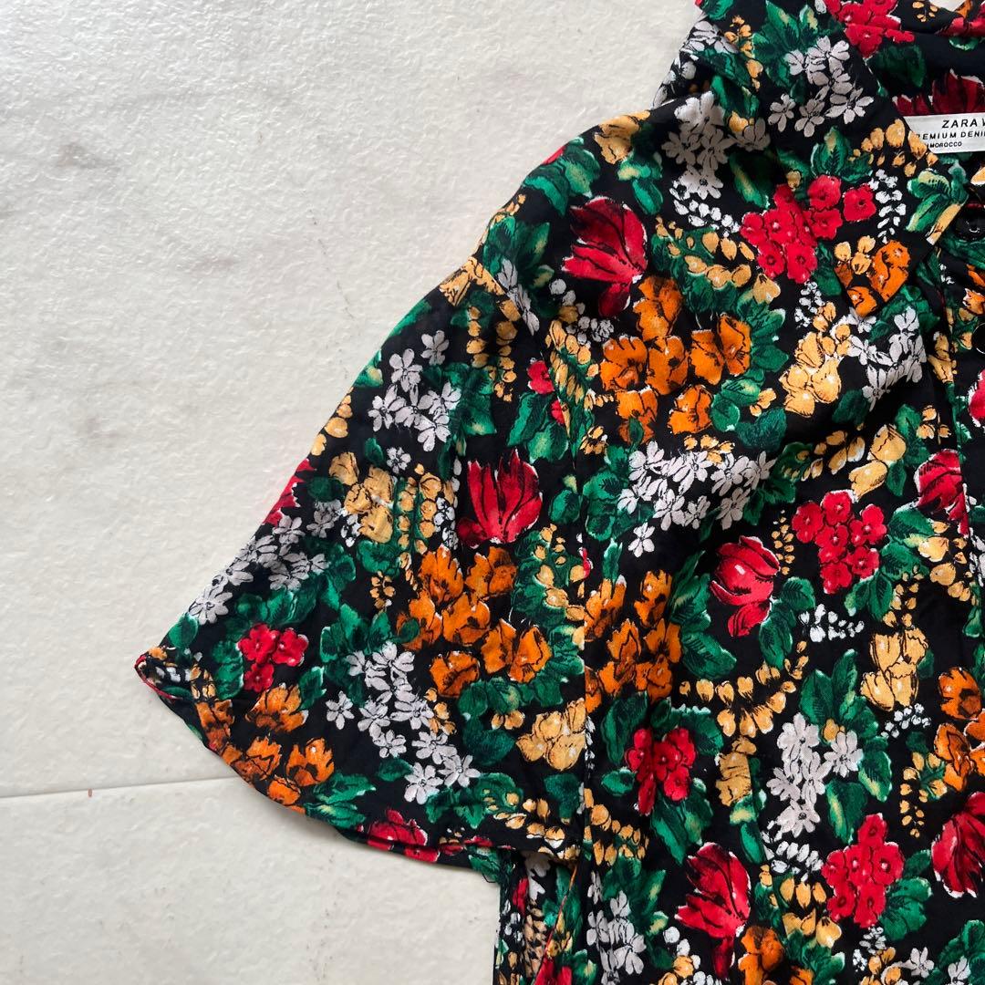 ZARA ボタニカル柄シャツロングワンピース　花柄　サイズＭ　Aライン マキシ丈 — image 4