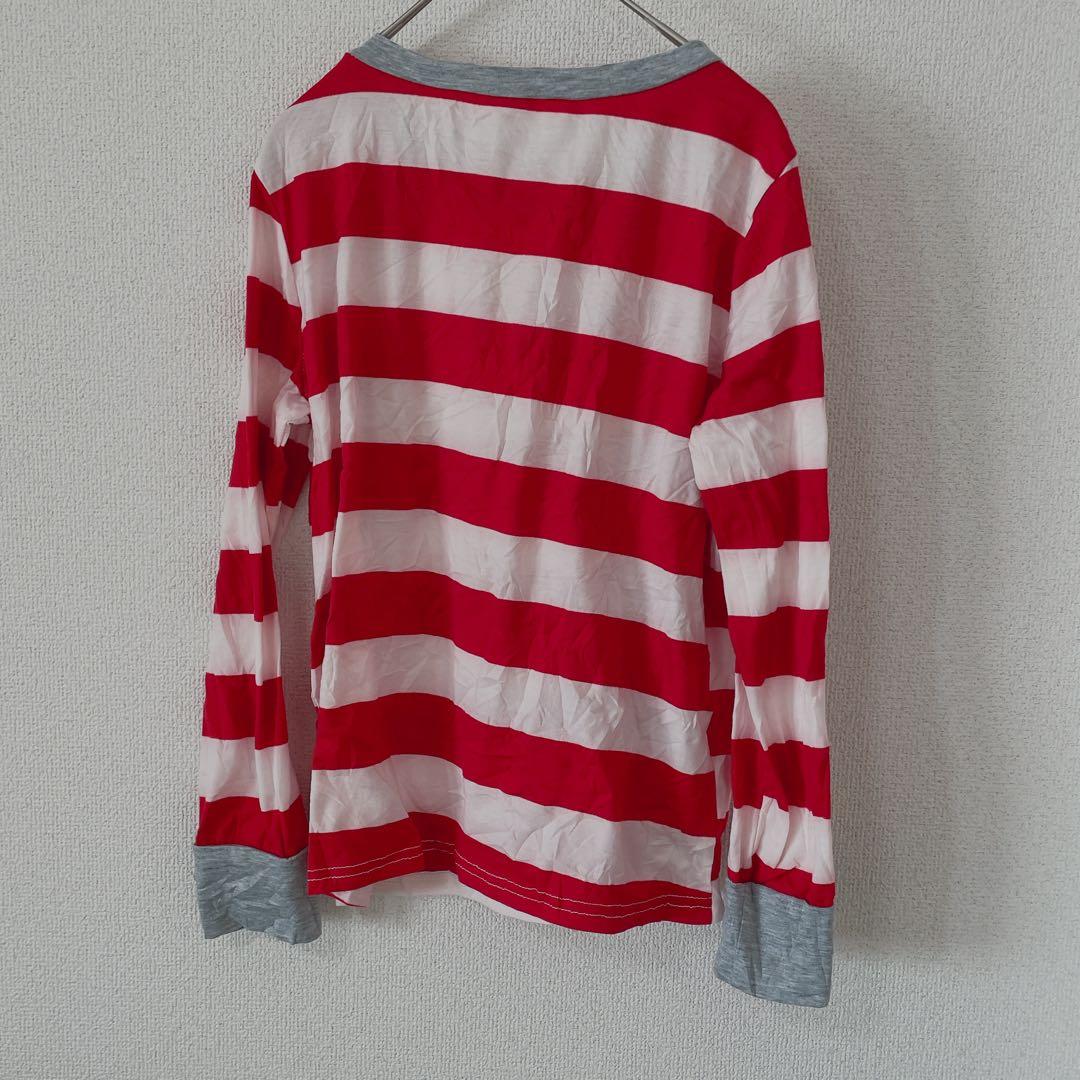 一点物⭐︎ シャツ 【S】ストライプ 長袖Tシャツ 赤と白 — image 2