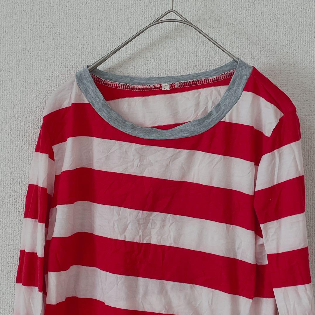 一点物⭐︎ シャツ 【S】ストライプ 長袖Tシャツ 赤と白 — image 5