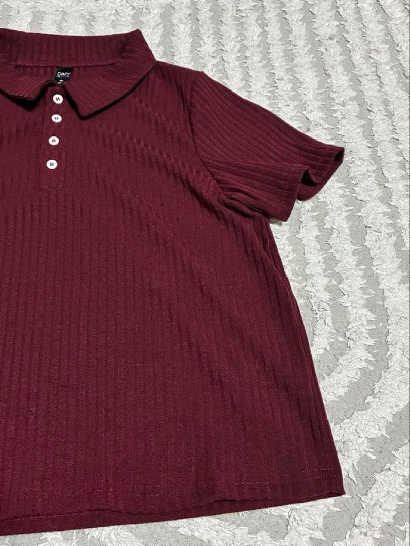 【新品】リブニット ポロシャツ 半袖 ボルドー Lサイズ 韓国ファッション — image 3