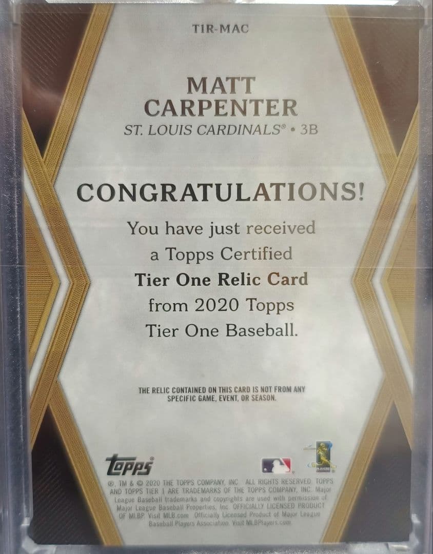 Matt Carpenter Tier One Relic Card 395シリ — image 2