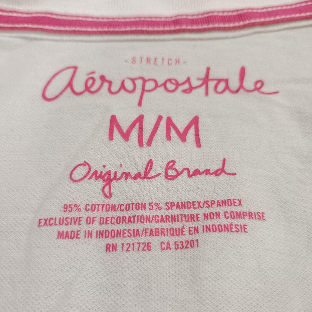 aeropostale エアロポステール/ 半袖 ポロシャツ M 白 ピンク刺繍 — image 3