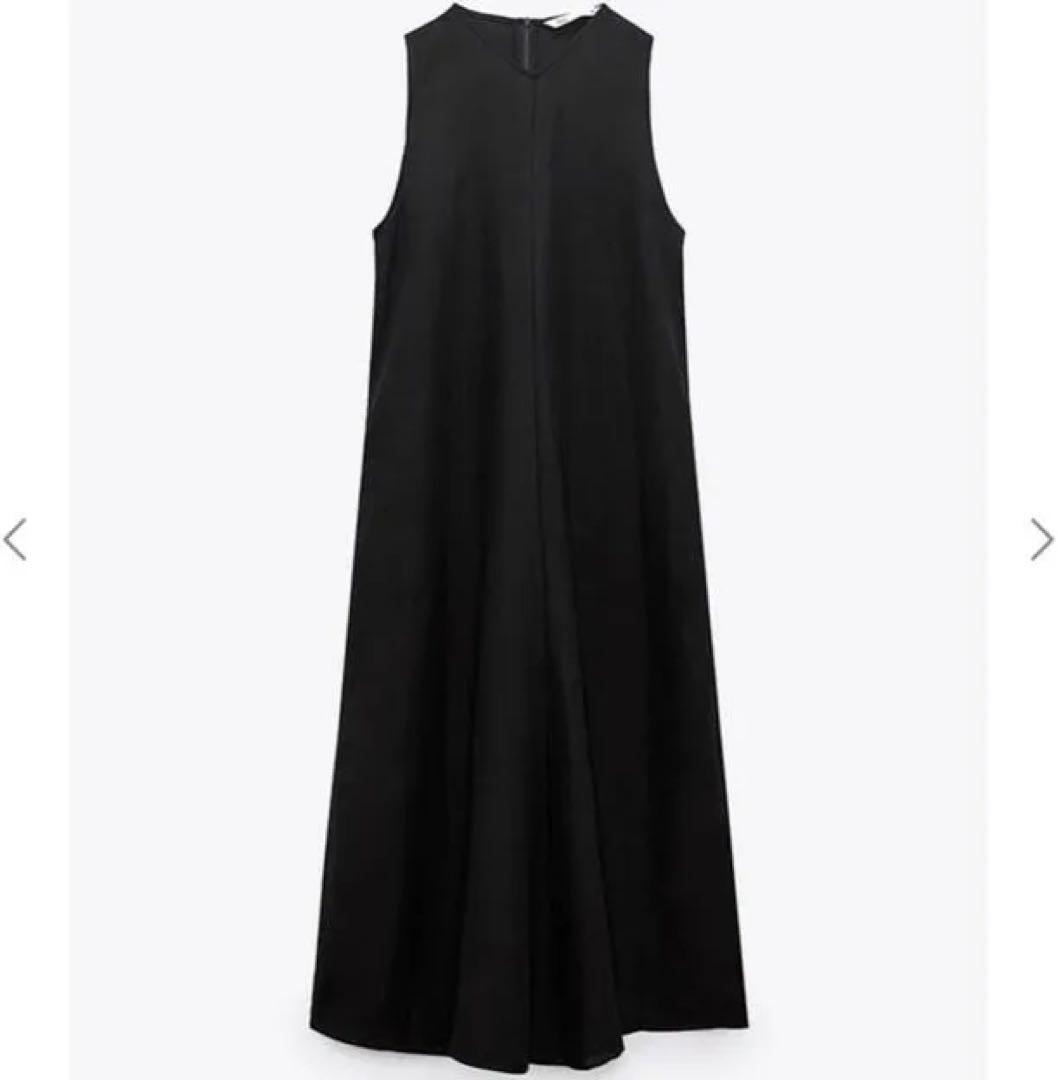 《ZARA》美品　パフリネンブレンドワンピース　ブラック　麻綿　ノースリーブ　M — image 3
