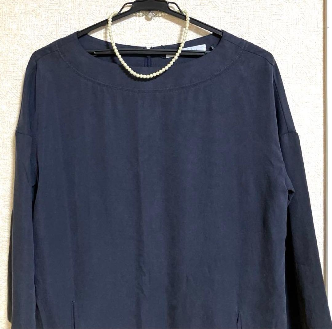 【新品・タグ付き】東京スタイル　ネイビー 長袖ワンピース FREE — image 2
