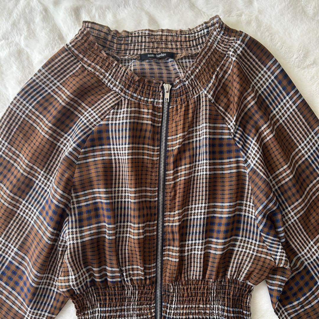 【美品】non-hedge トップス ドレープ チェック 春 夏 秋 — image 4