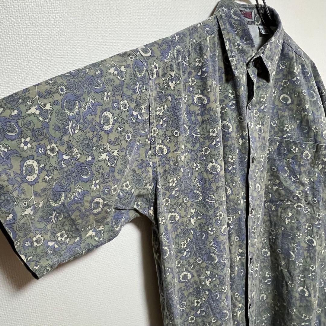 PERMIT DENIM ペイズリー ボタニカル 総柄 半袖シャツ グリーン S — image 3