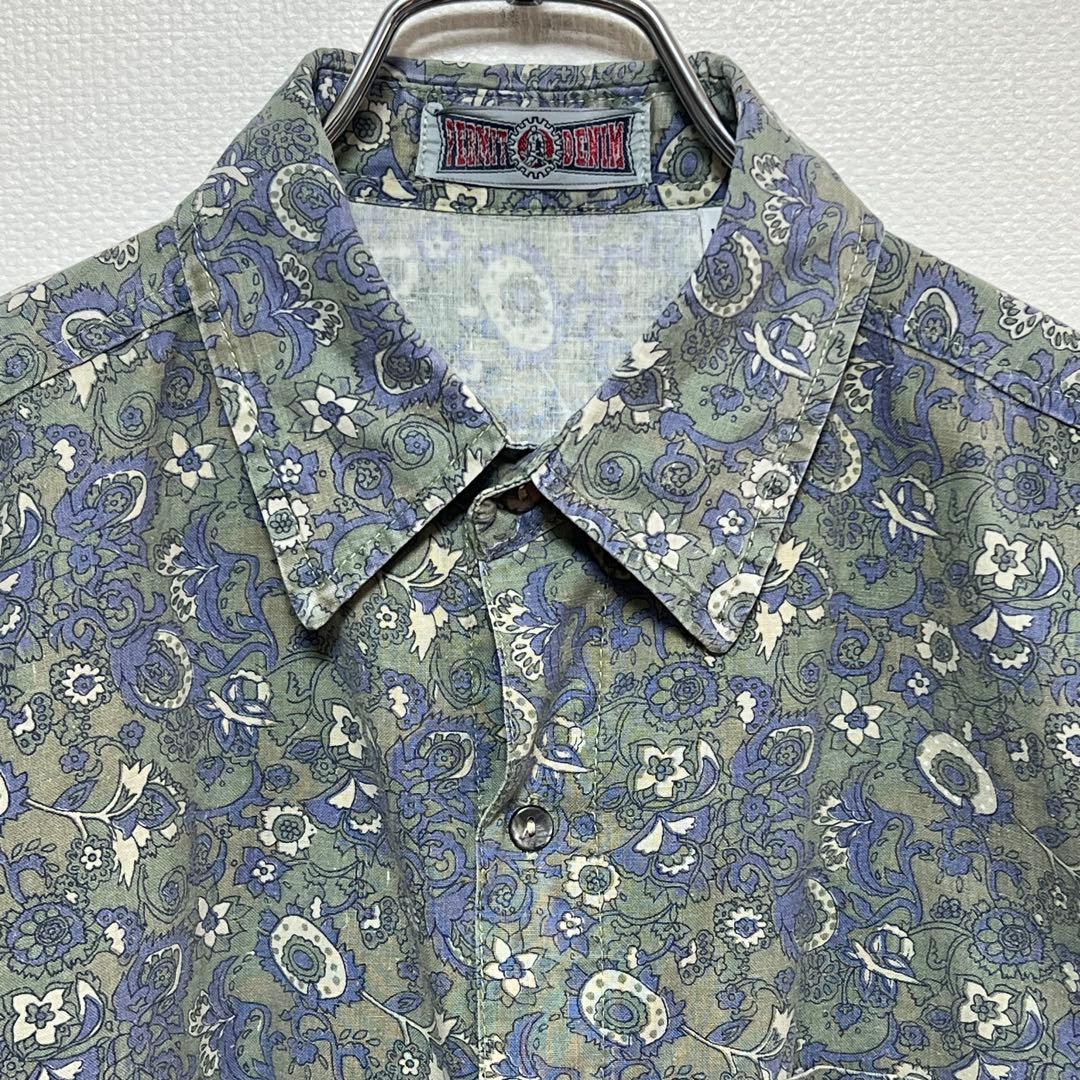 PERMIT DENIM ペイズリー ボタニカル 総柄 半袖シャツ グリーン S — image 4
