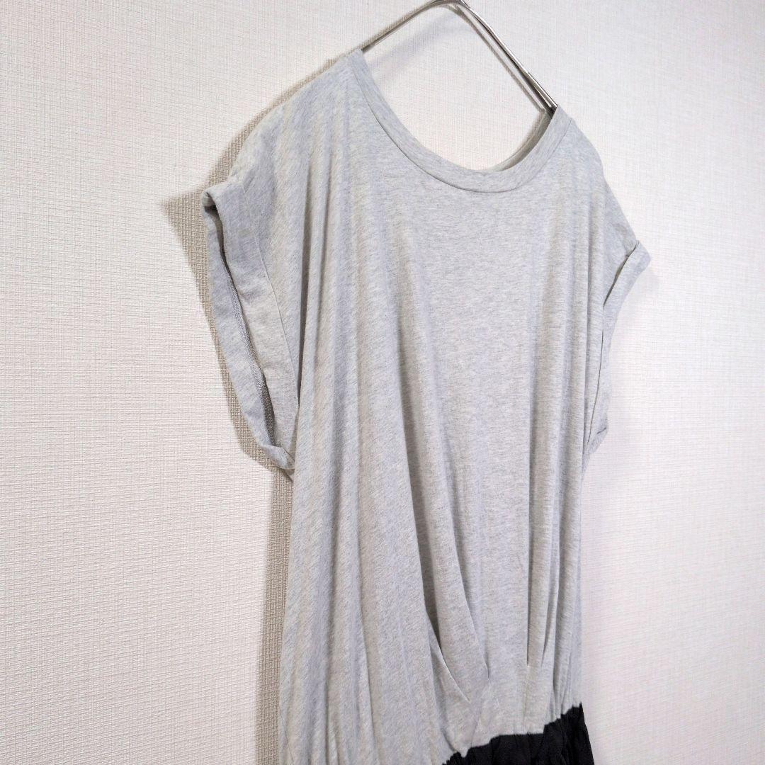 BAYFLOW ワンピース ドッキング グレー黒 切替フレンチ袖ロング丈 — image 3
