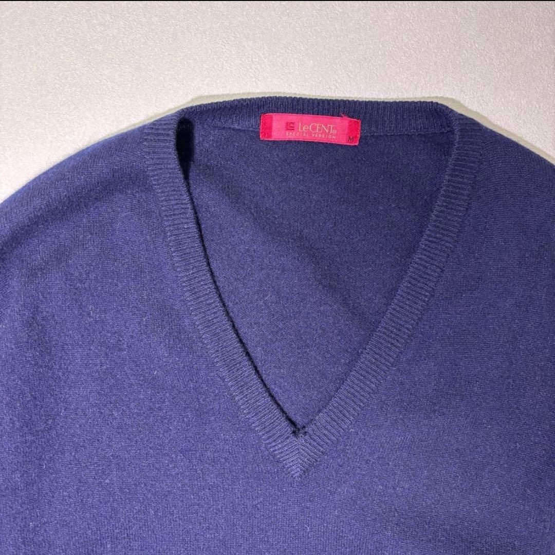美品　カシミヤ100% Vネックニットセーター　リブニット　薄手　スクール — image 2