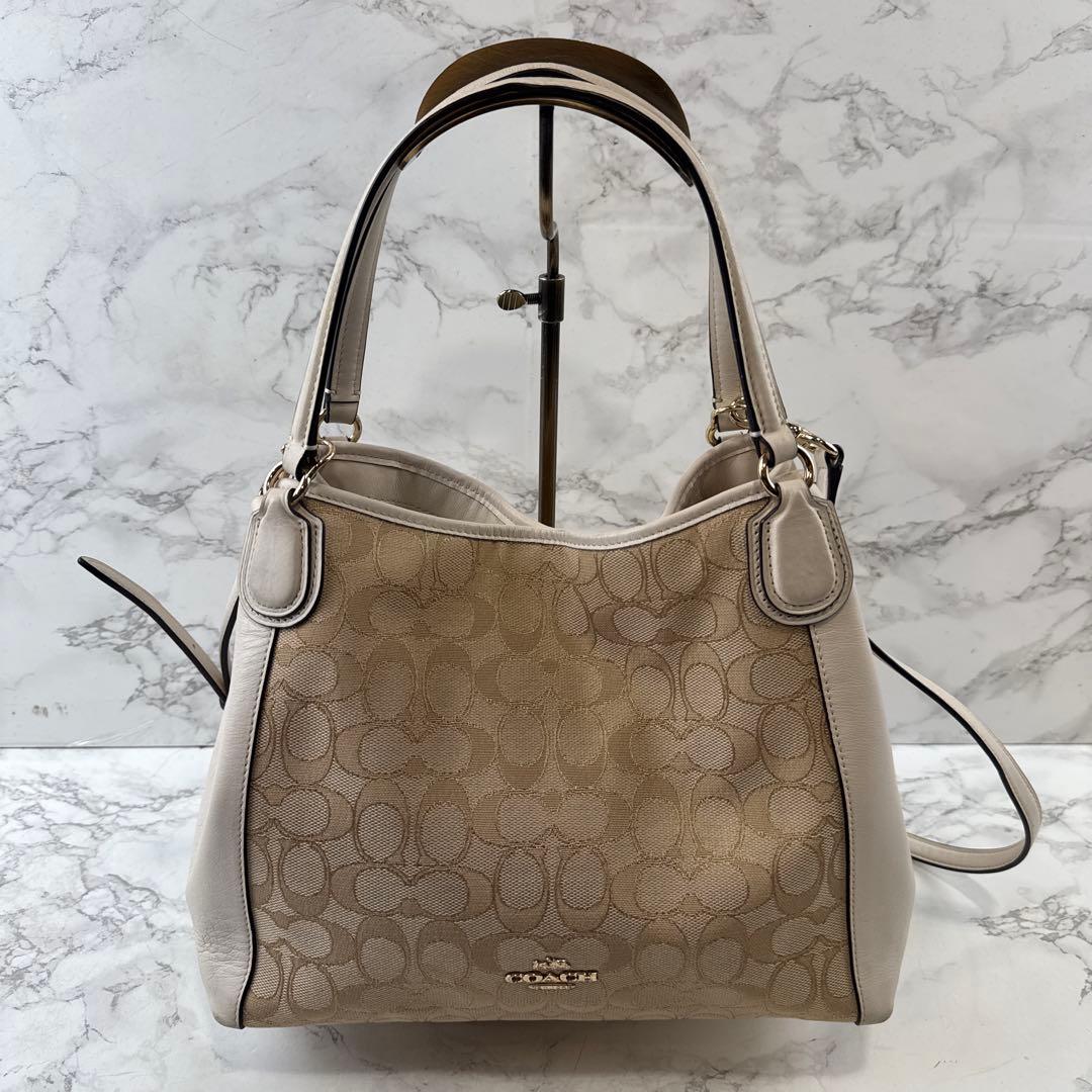 COACHコーチ ジャガード×本革レザー 2wayハンドバッグ ショルダーバッグ — image 2
