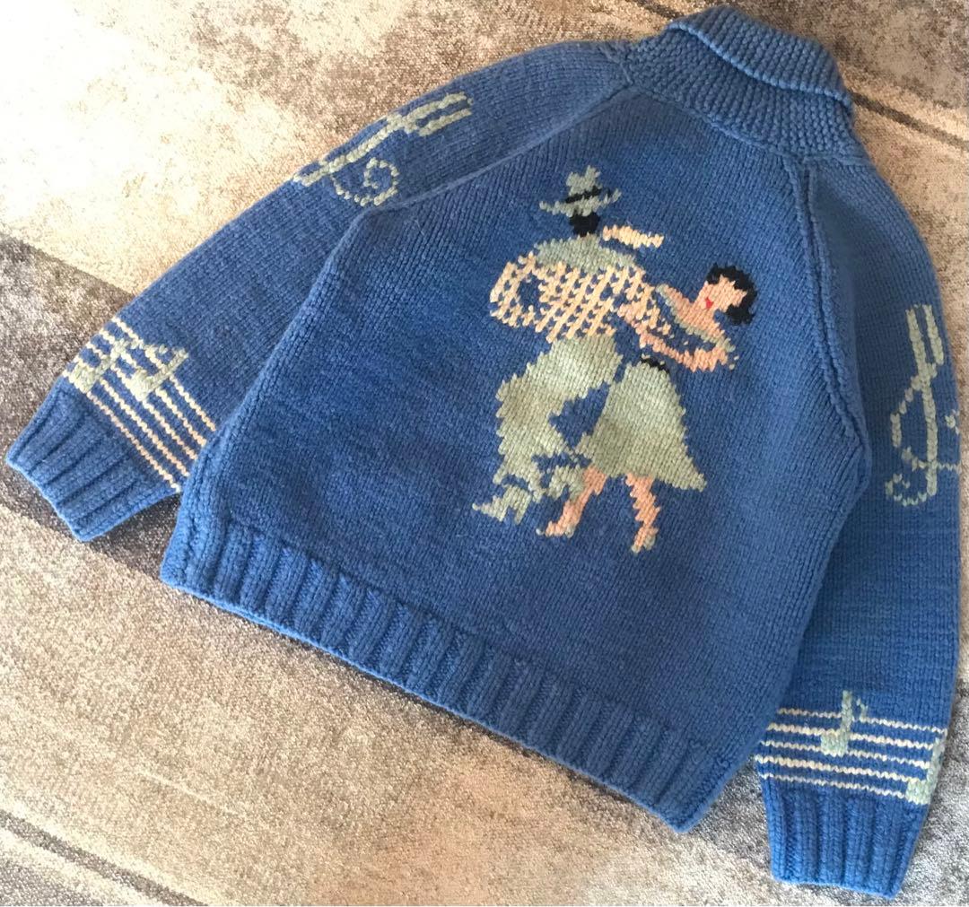 最高のダンス&ロカビリー柄 超稀少カラー 60's カウチン ニット ジャケット — image 2