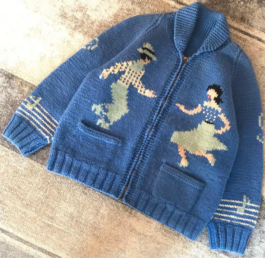 最高のダンス&ロカビリー柄 超稀少カラー 60's カウチン ニット ジャケット — image 5