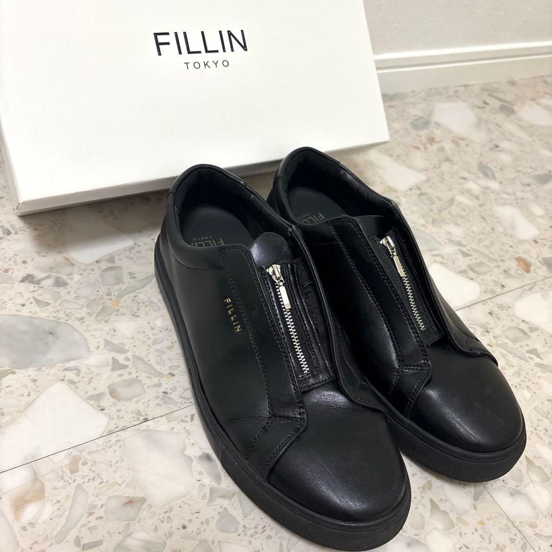 【美品・箱付き】FILLIN TOKYO フロントジップレザースニーカー 28黒 — image 3