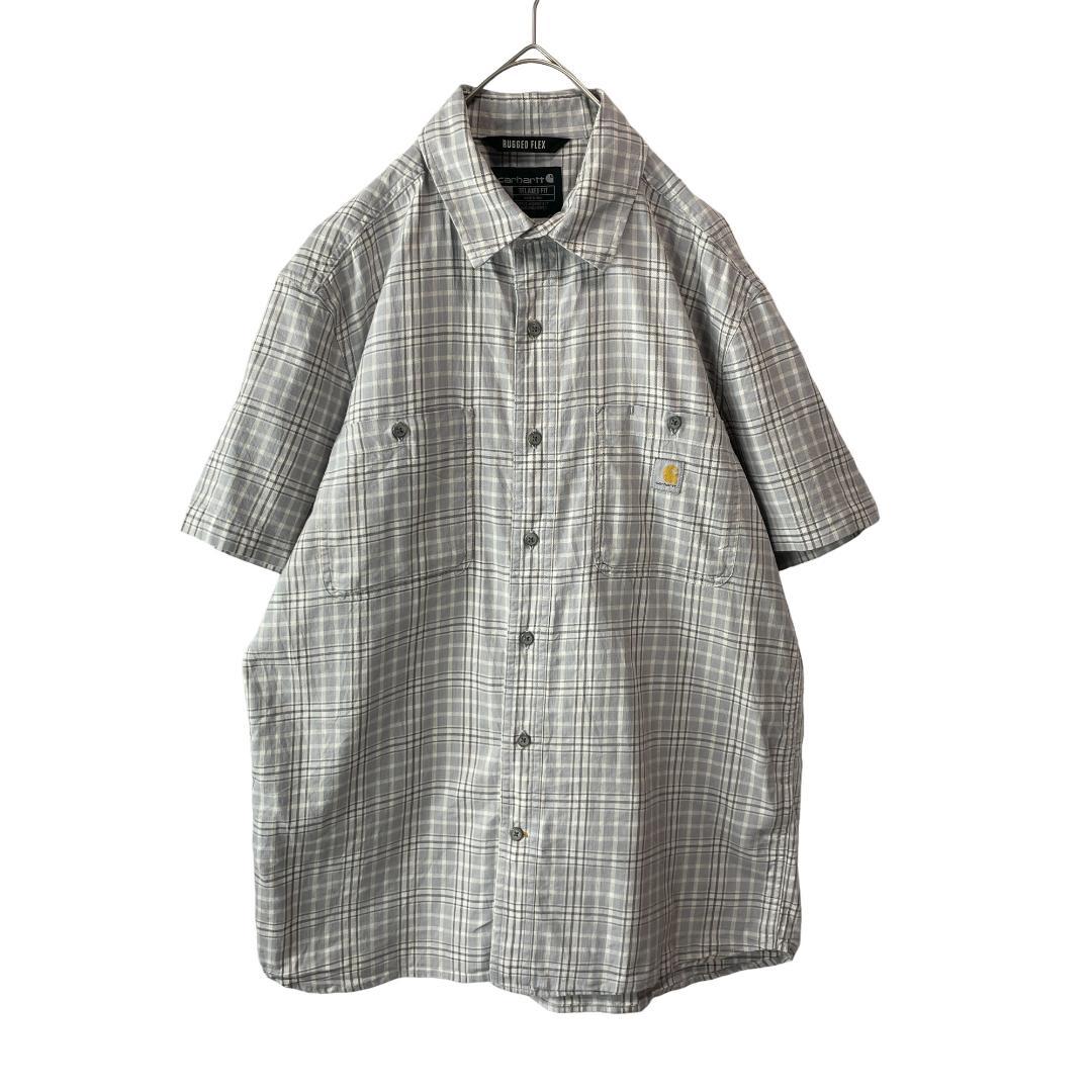 カーハート リラックスフィット チェック柄 半袖シャツ Wポケット グレー系 M — image 2