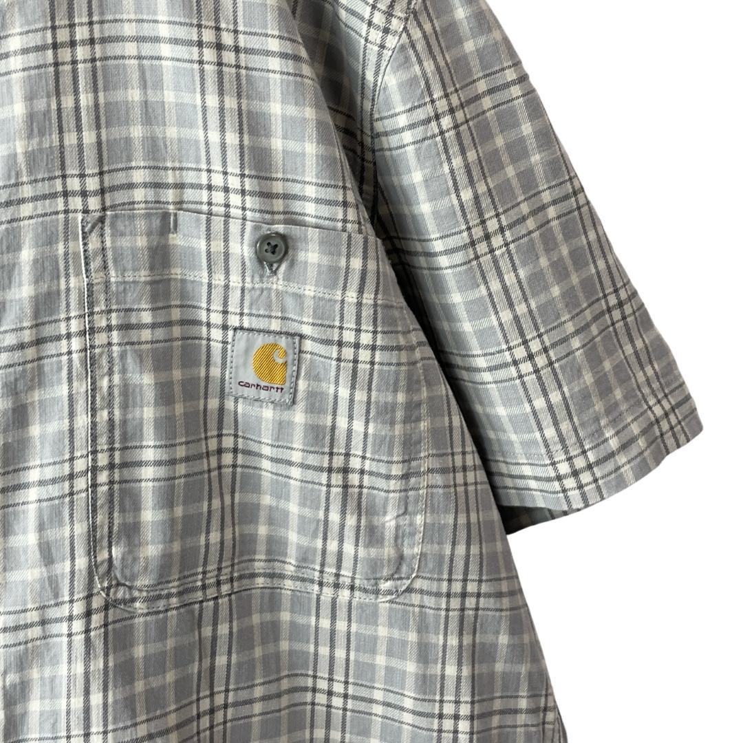 カーハート リラックスフィット チェック柄 半袖シャツ Wポケット グレー系 M — image 5