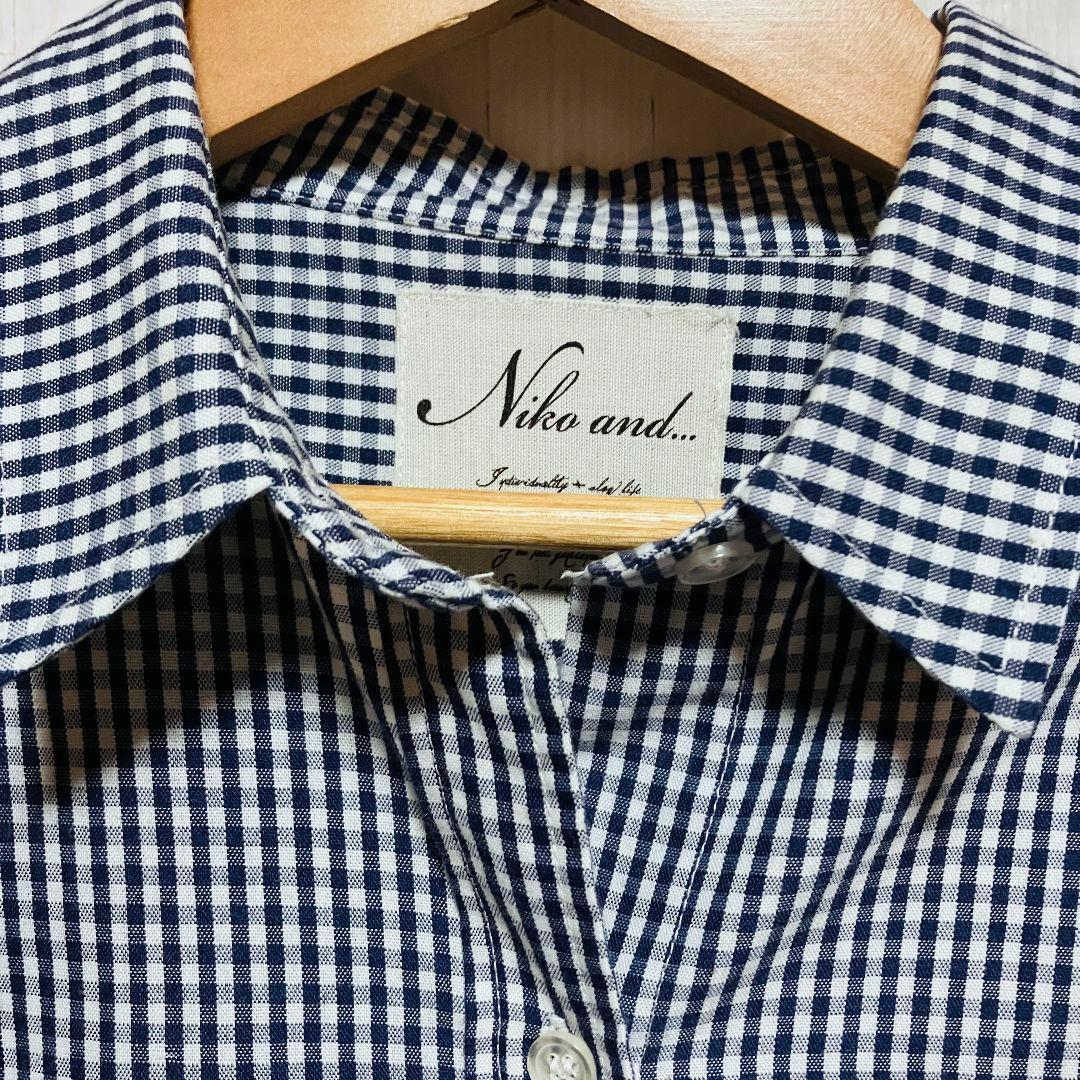 ニコアンド　ロング丈シャツ【フリーサイズ】白✕紺ギンガムチェック　長袖 — image 5
