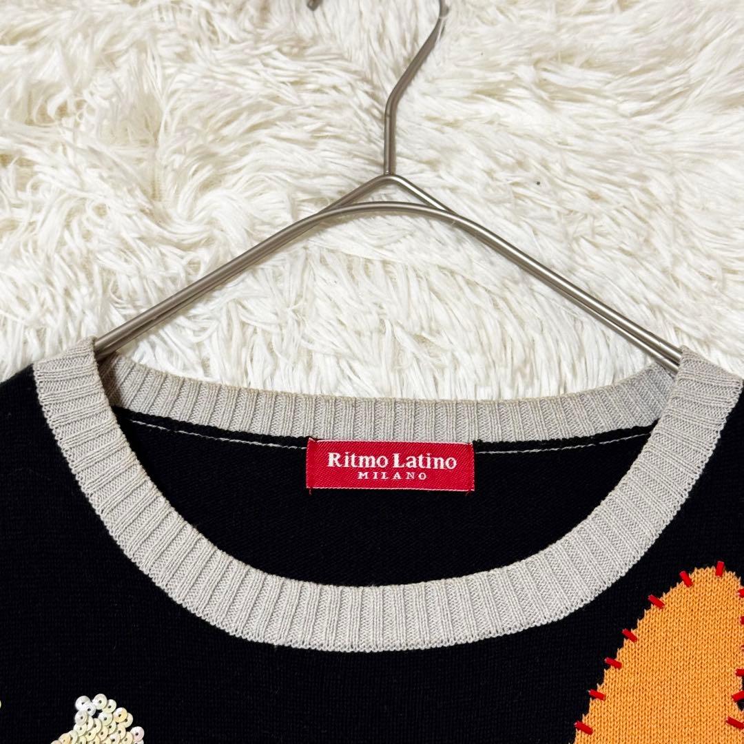 Ritmo Latino PARTS 半袖 ニット 38 黒 刺繍 — image 2