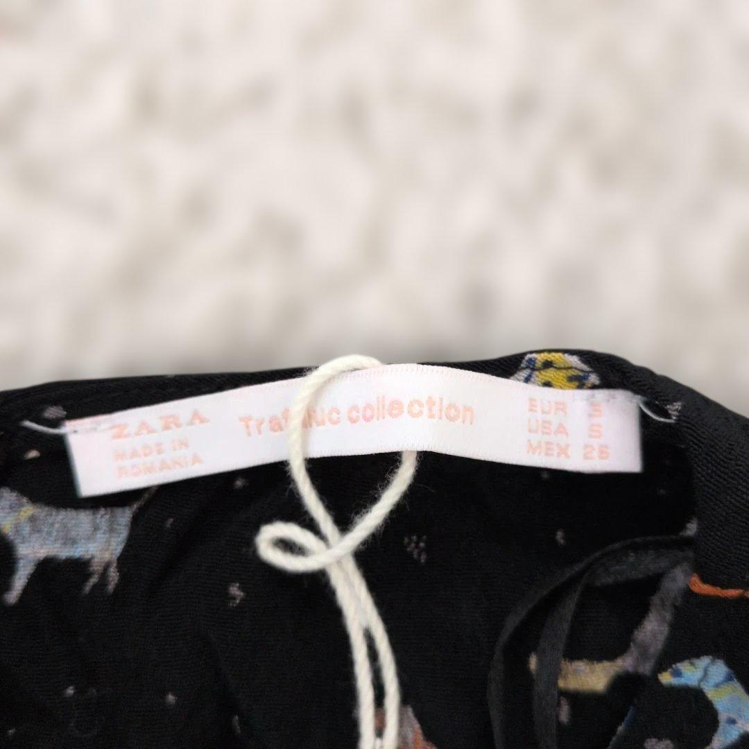 【新品】ZARA 犬 ワンピース 半袖 総柄 サイズS 黒 ブラック — image 4