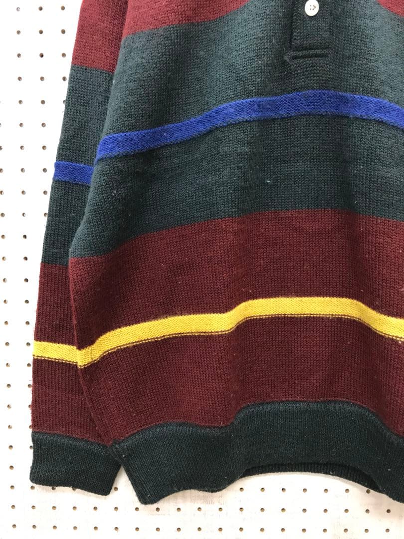 MASSIMO DINI古着 コーデュロイ襟切替 ボーダー ニットラガーシャツ — image 5