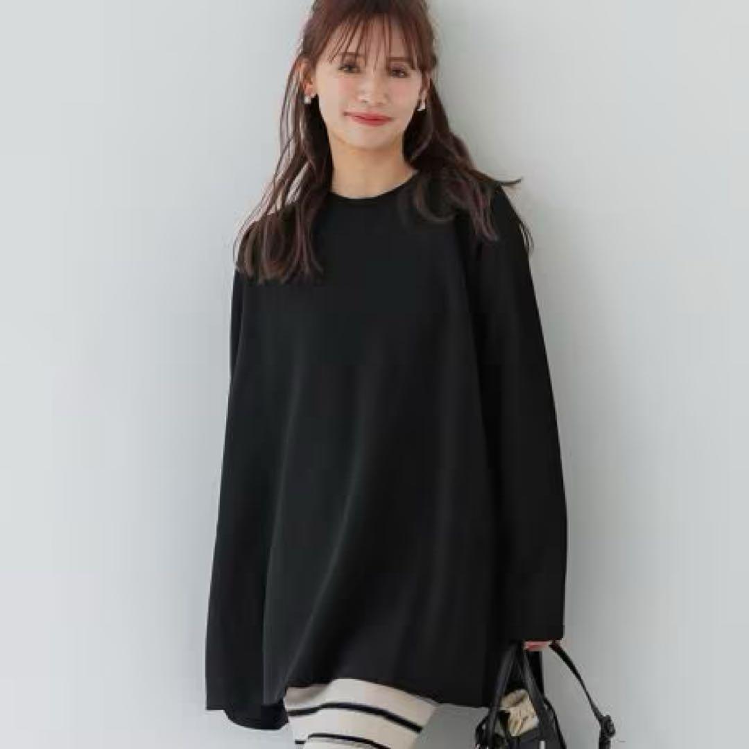 新品 coca ブラック Aライン エンボス加工 長袖トップス M — image 2