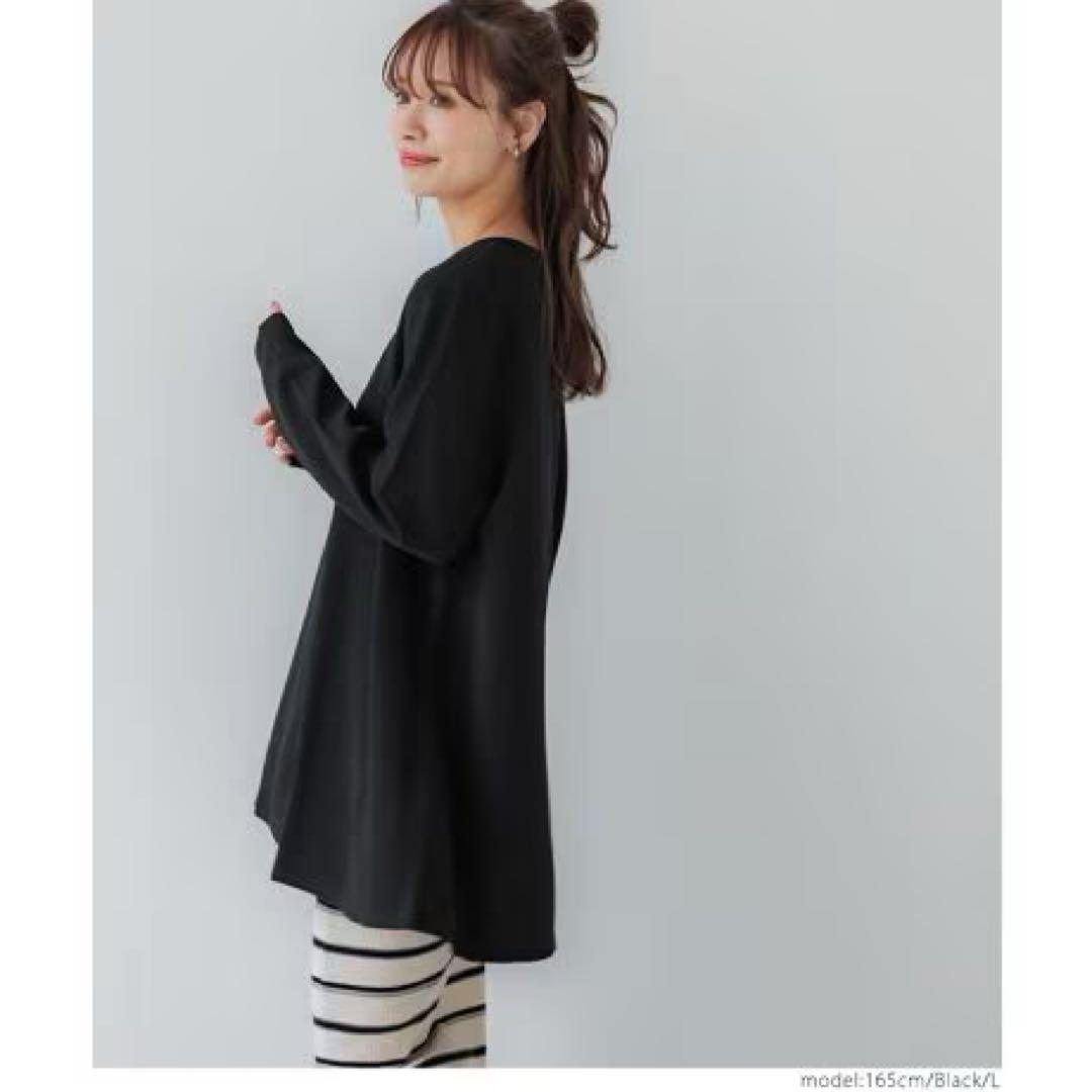 新品 coca ブラック Aライン エンボス加工 長袖トップス M — image 5