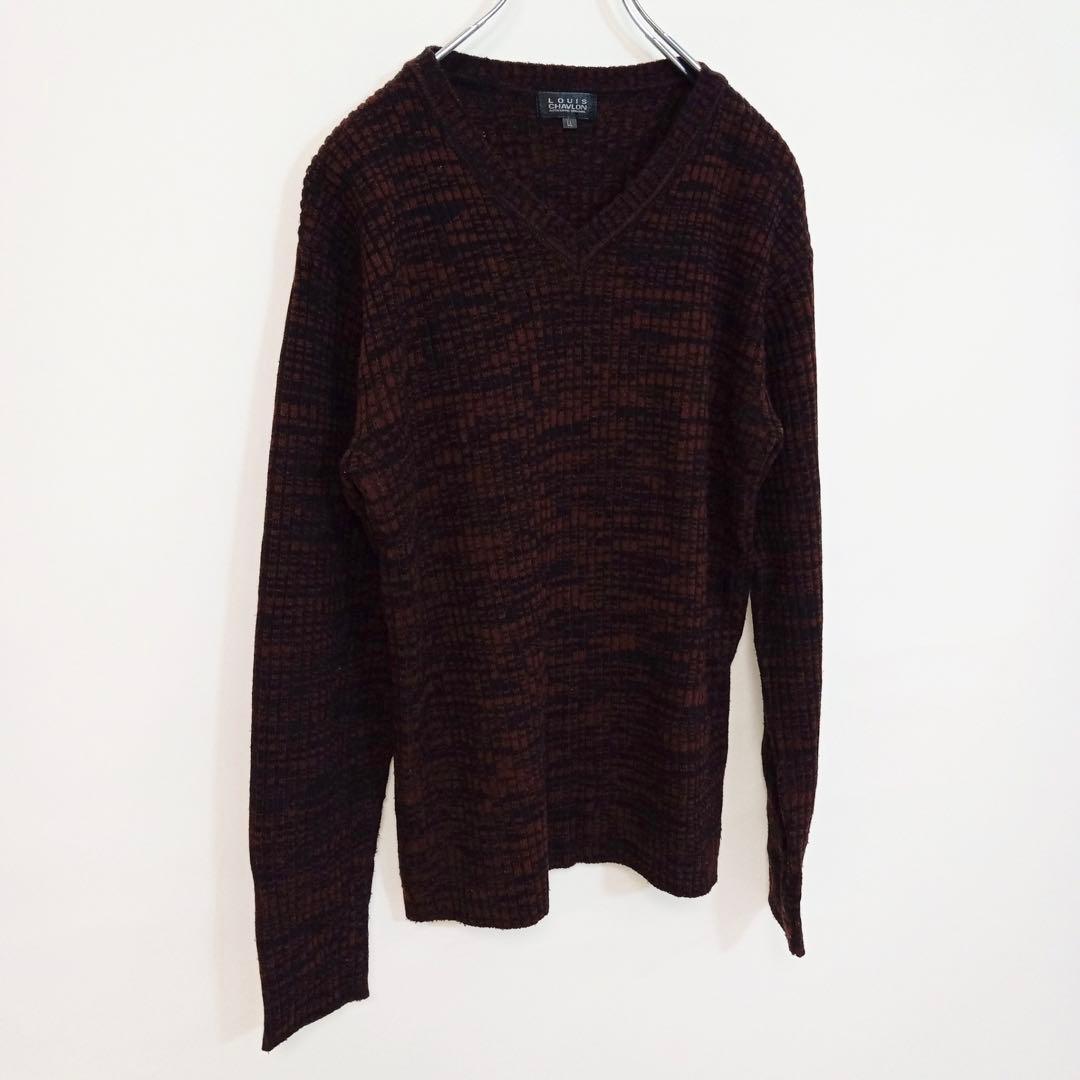 LOUIS CHAVLON Vネック ニットセーター えんじ色　LL☆3436 — image 4