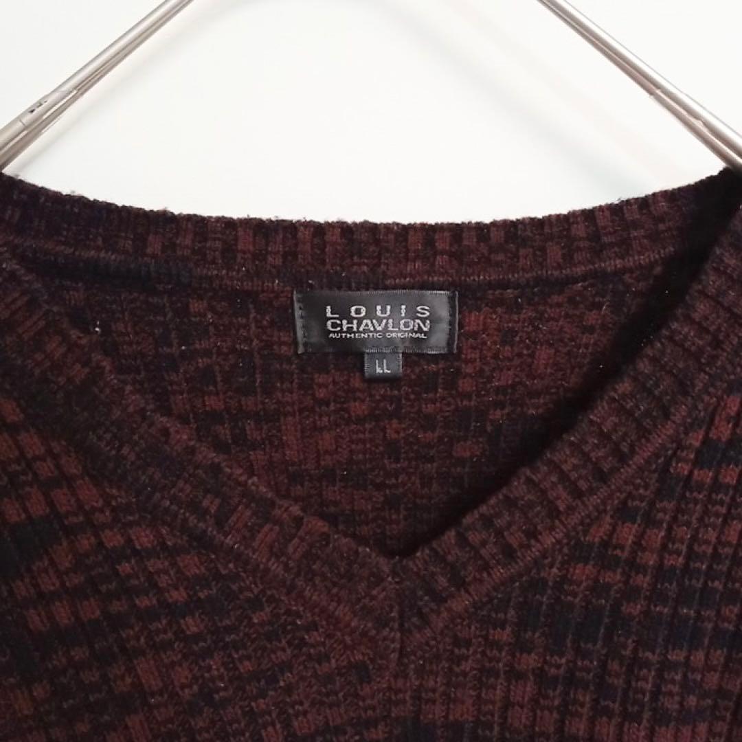LOUIS CHAVLON Vネック ニットセーター えんじ色　LL☆3436 — image 5