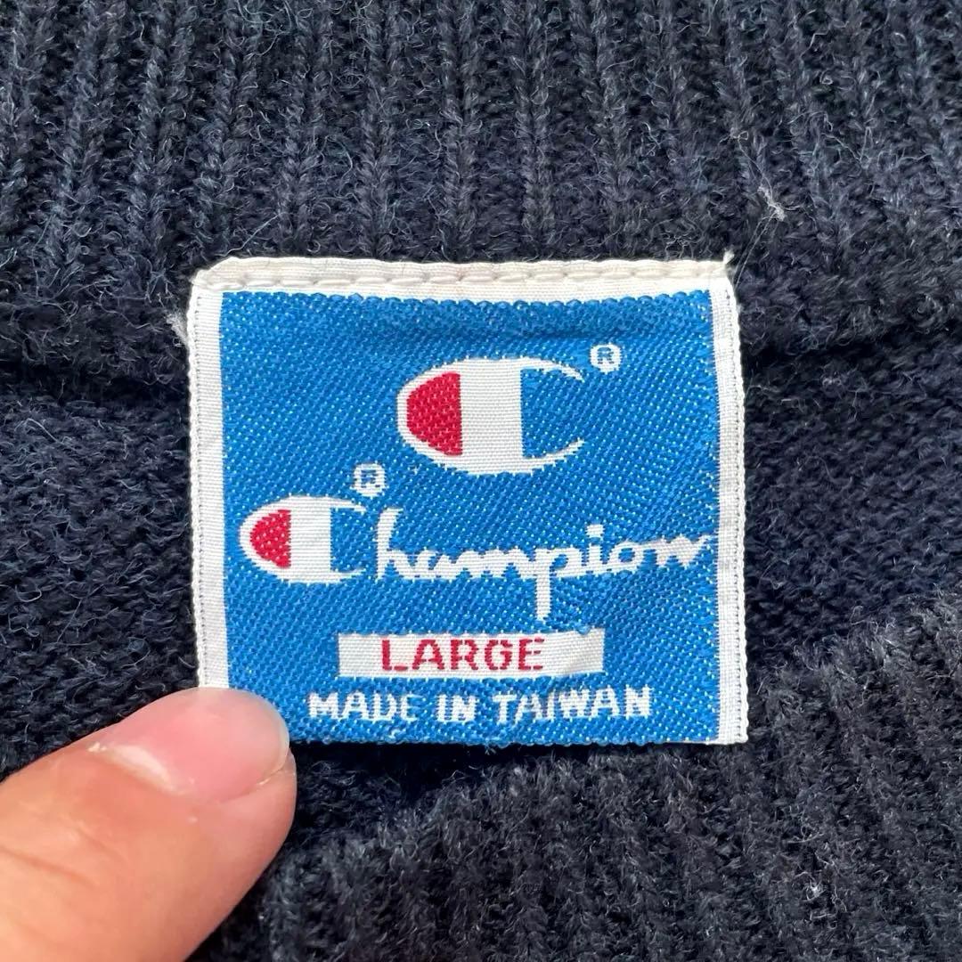◆【希少】90s Champion ニット/セーター ネイビー 刺繍青タグ L — image 2
