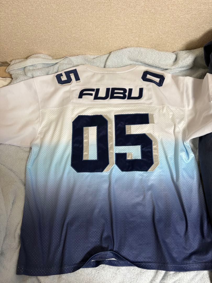 FUBU フブ ゲームシャツ XXL ホワイト ネイビー — image 3