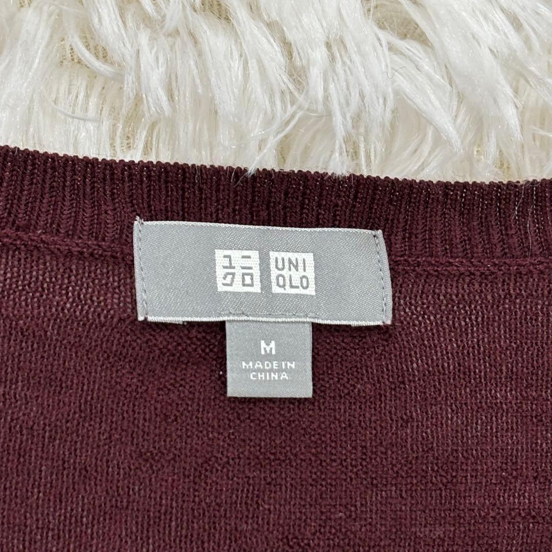 ユニクロ　長袖セーター　薄手ニット　バーガンディ　M Vネック　ウール — image 2