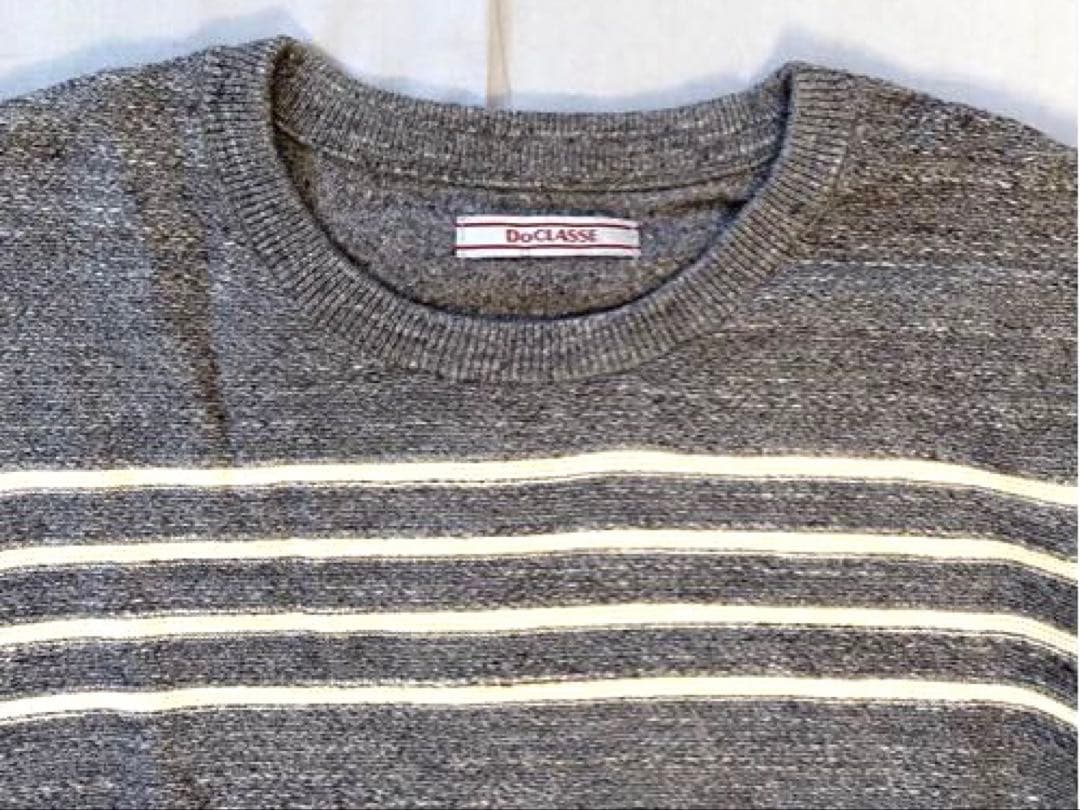 【新品】❣️DoCLASSE ニット セーター ボーダー クルーネック グレー　M — image 3