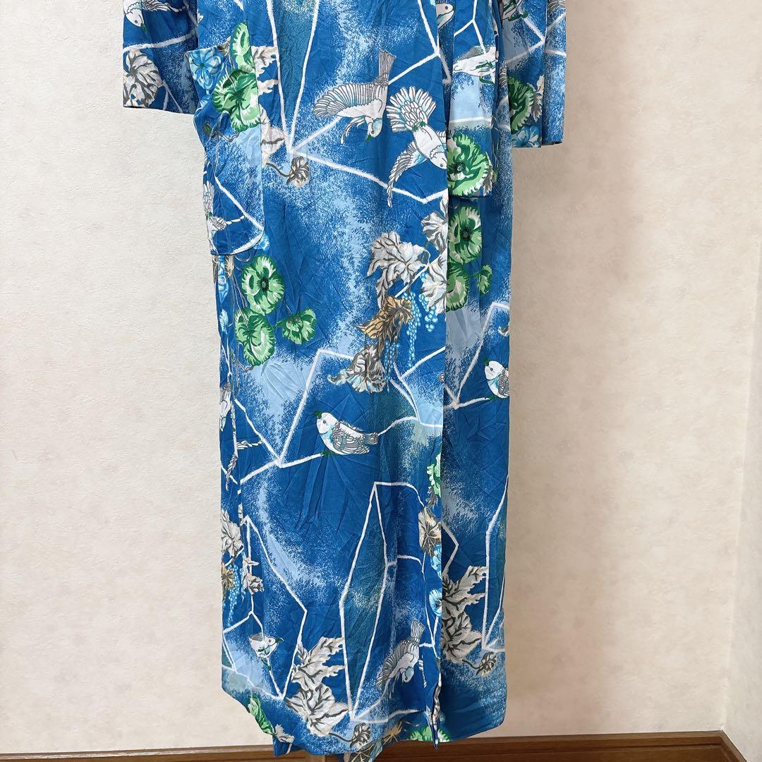 ミスターカバート 総柄 ワンピース ローブ 七分袖 L 青 ポリエステル — image 4