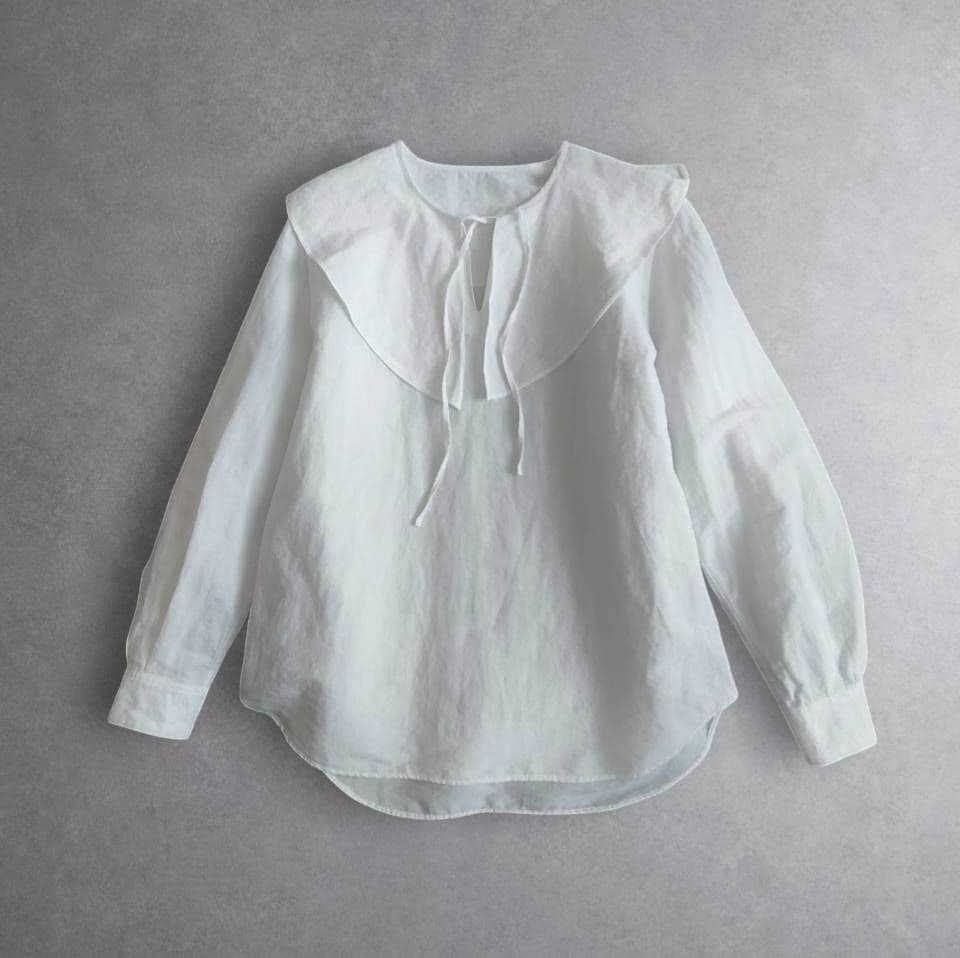 【定価2万 日本製】スティーブンアラン/ビッグカラーブラウス S 麻綿 ボウタイ — image 5