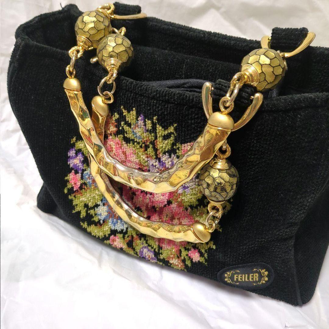 希少 レア FEILER ハンドバッグ 花柄 ゴールドハンドル ヴィンテージ — image 3