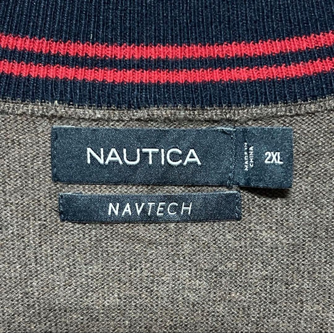 ノーティカ ハーフジップ ニットセーター 茶 2XL ワンポイント刺繍 古着 — image 5