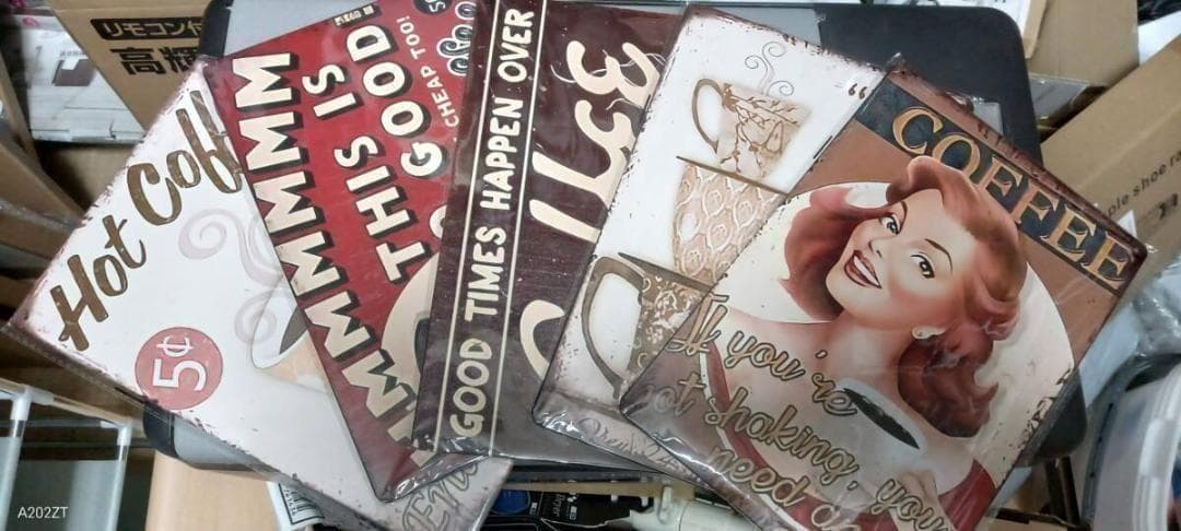 New最安値・６枚セットでお買い得・コーヒーショップカフェ60年代・ブリキ看板l — image 2