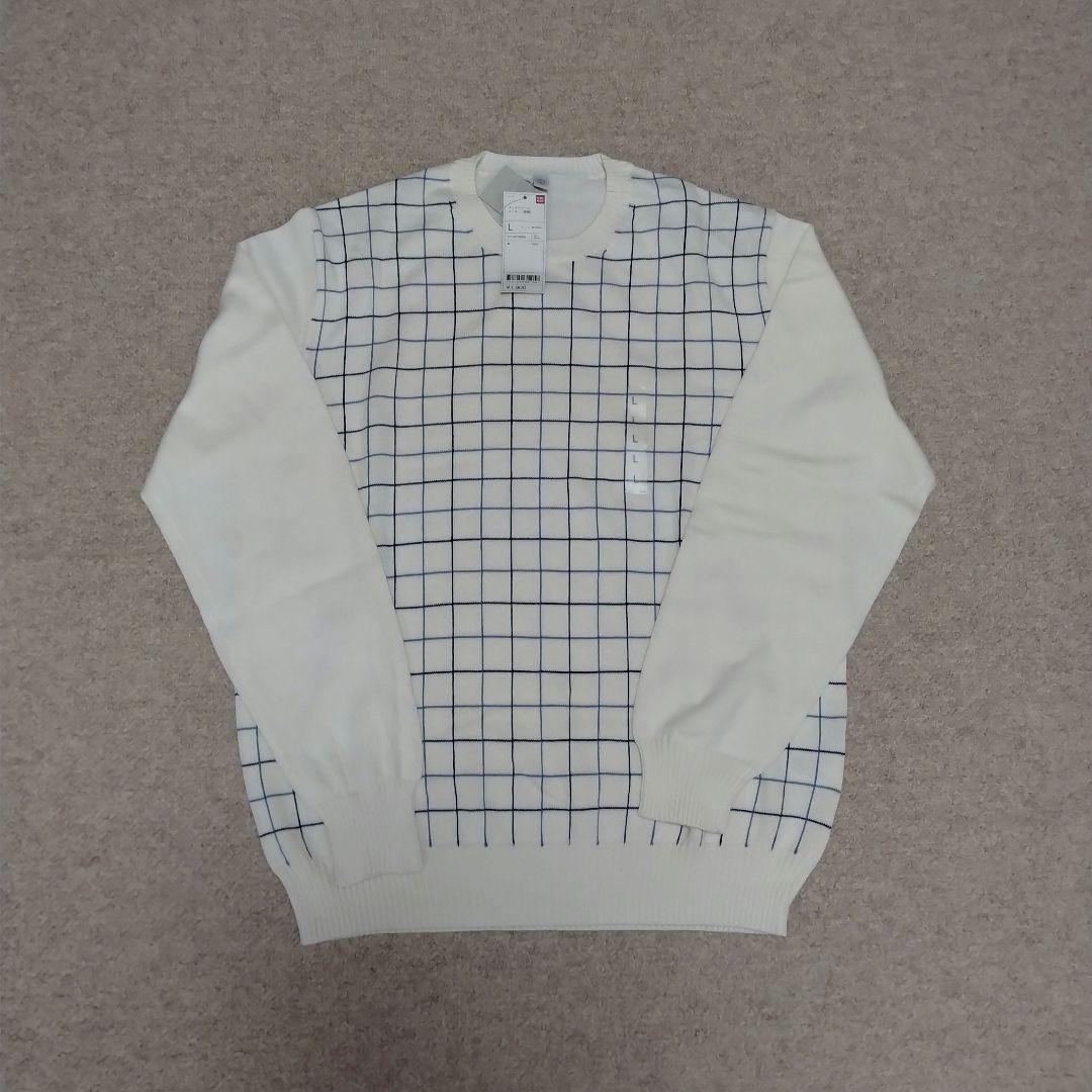 UNIQLO オフホワイト チェック柄 セーター メンズL — image 3