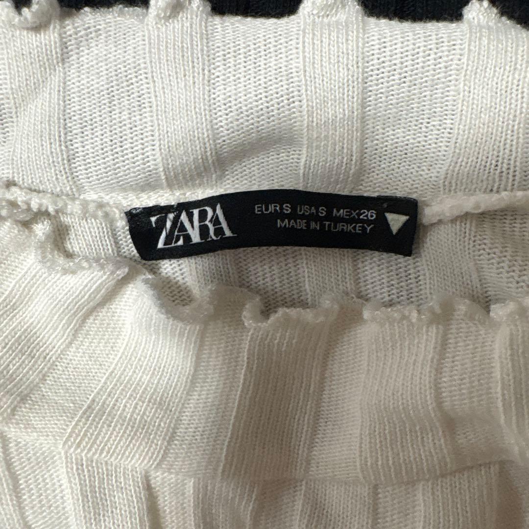 ZARA 2点セット トップス ブラック ホワイト リブ編み　半袖 長袖 フリル — image 2